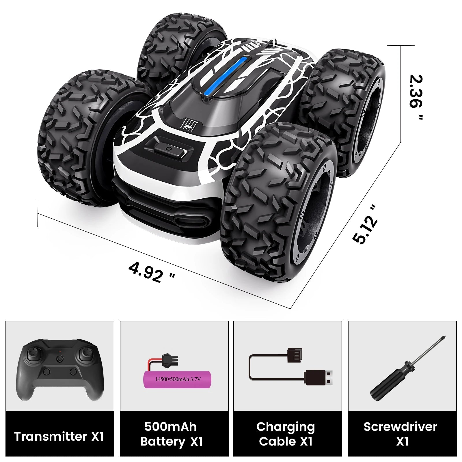 Sinovan Remote Control Car with Lights for Boys 4-7, 2.4GHz Rc Stunt Cars for Kids, 360°Rotating Double Sided RC Car Toys Black Econic Blanks